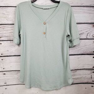 Mint Green V-Neck Buttoned Women's Top